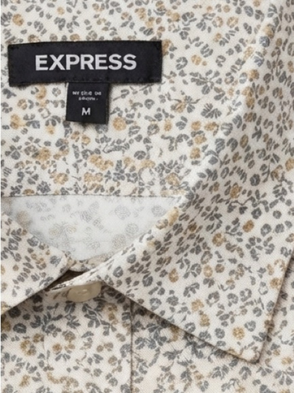 Express Men's Floral Button-Up Shirt in Beige and Blue Medium